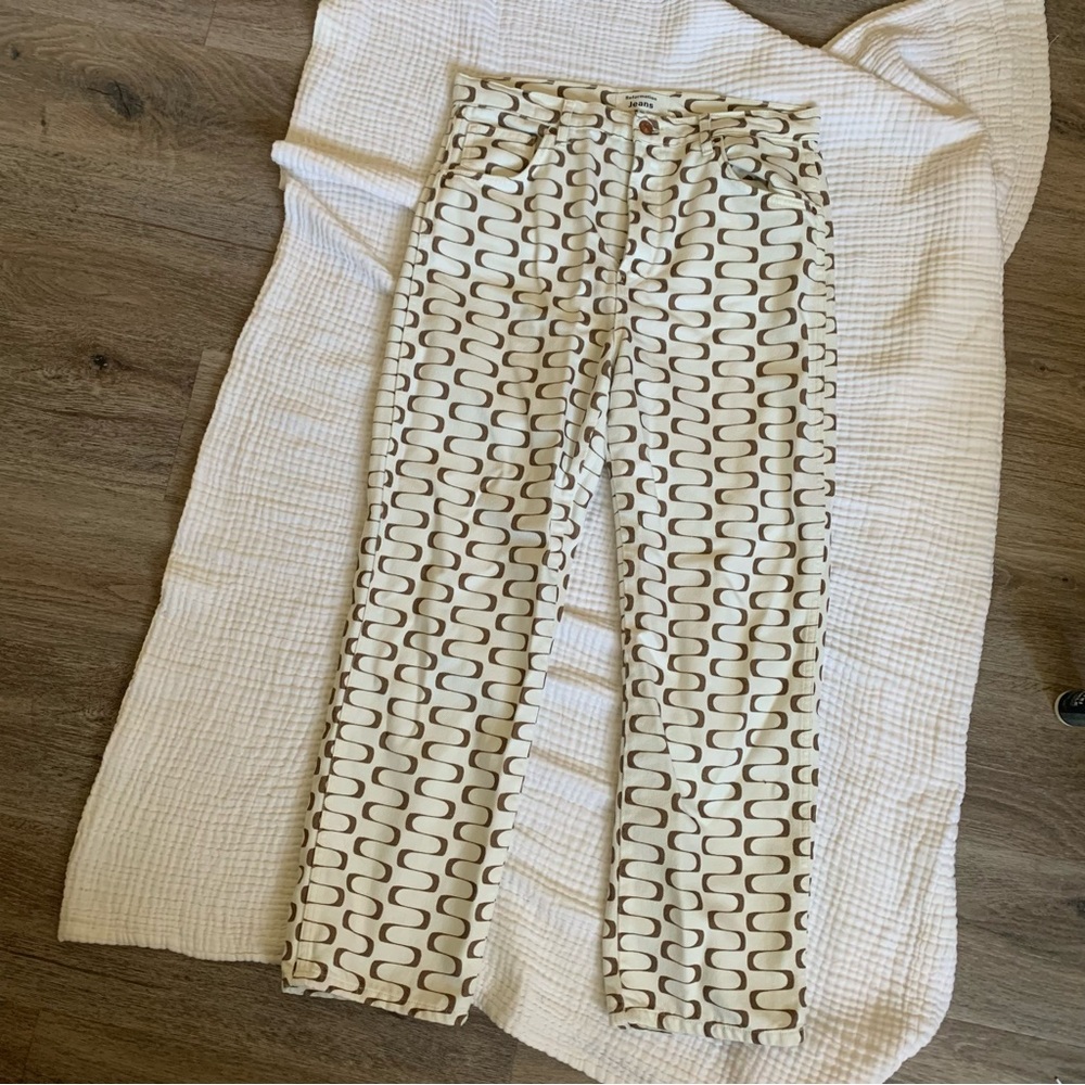 Reformation Mod High Rise Straight Jeans in frequency squiggle brown & white 30